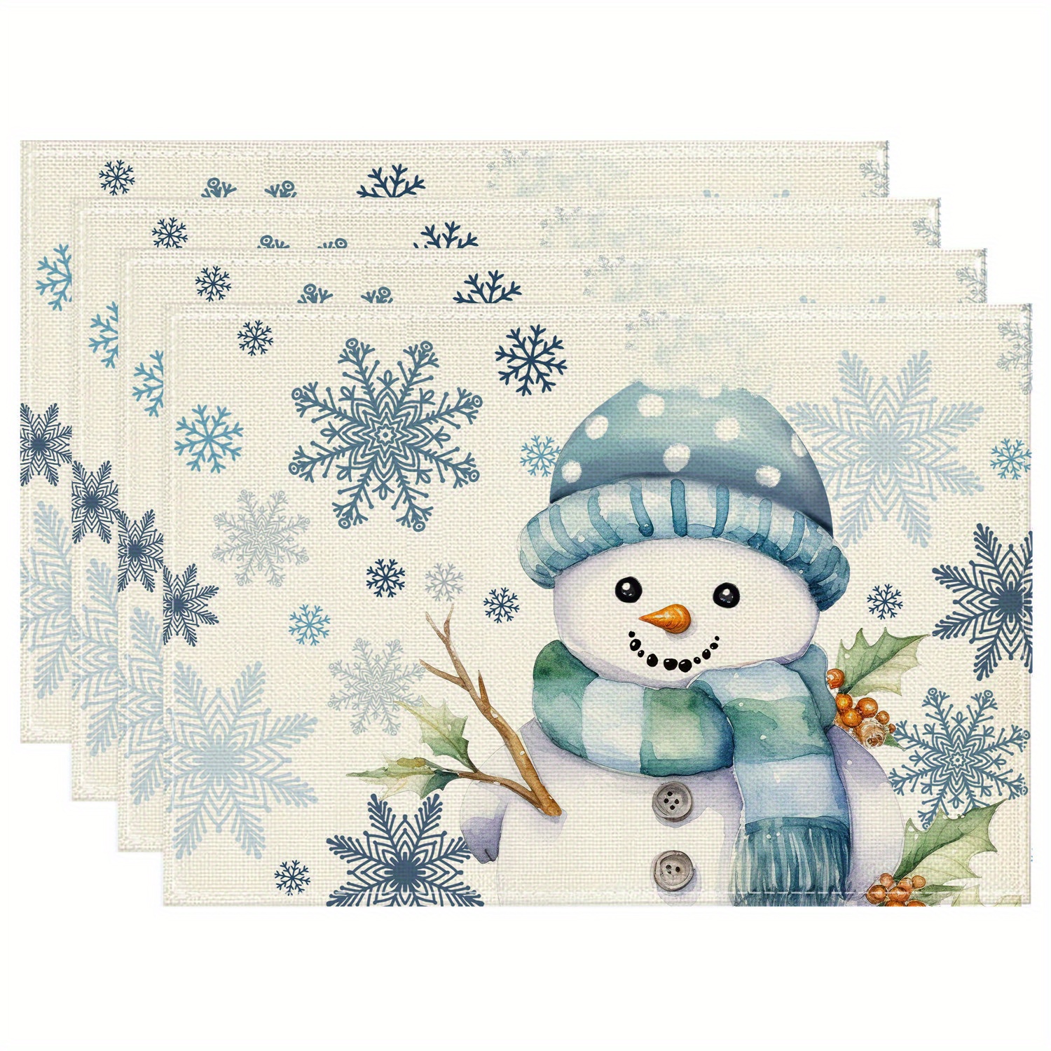 

4pcs Blue Snowman 30*45cm Christmas Placemats