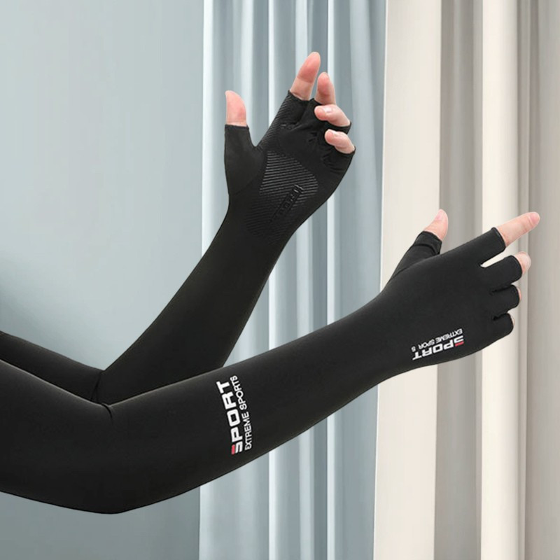 TEMU 1 Pair Of Summer Sunscreen Cuffs Thin Section Ice Silk Gloves, Uv Sunscreen Arm Ice Sleeve For Women Men Outdoor Sports Sunscreen