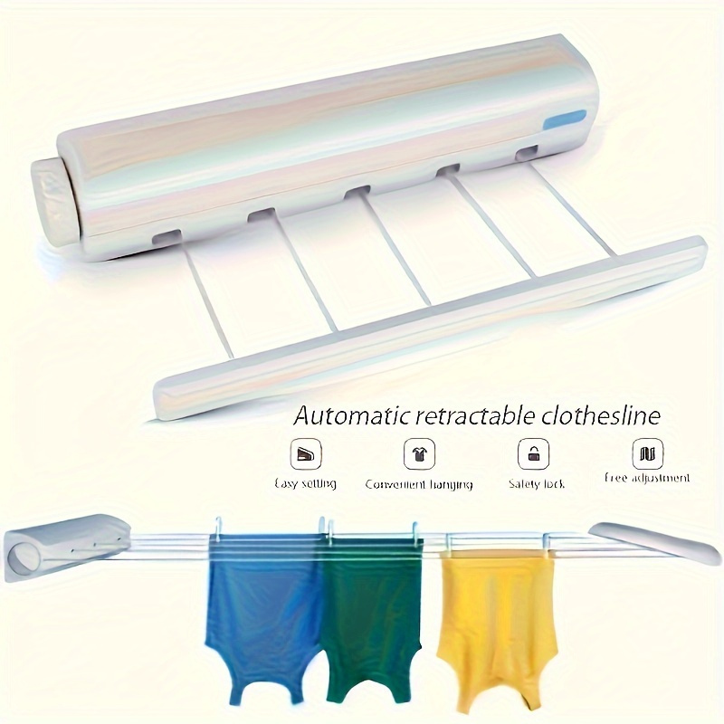 space saving retractable clothesline with 4 5 adjustable lines wall mounted plastic hooks for hanging portable laundry rack for indoor outdoor use drying racks details 1