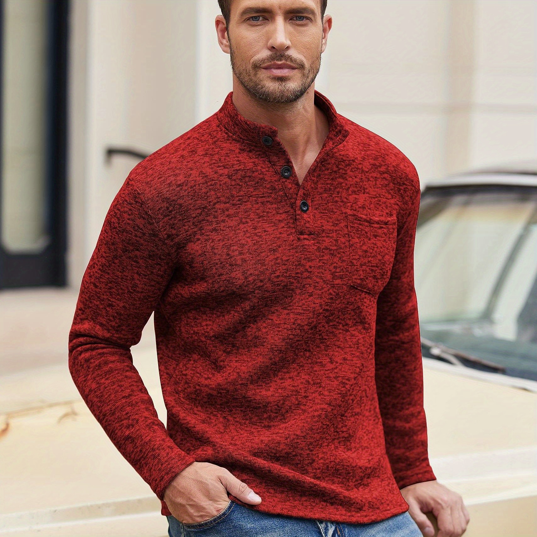 

Men's Casual Henley Pullover Sweatshirt Thermal Fleece Slim Fit Sweater