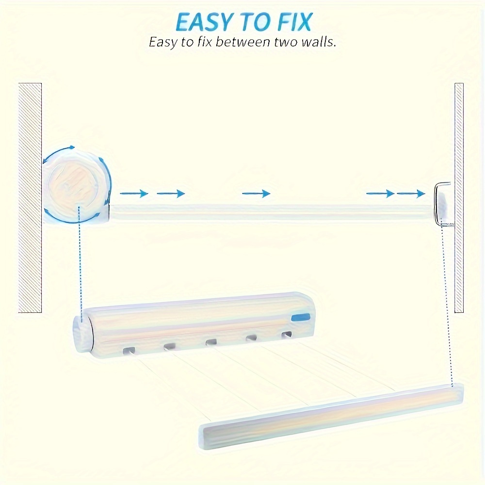 1 retractable clothes drying rack space saving retractable clothes drying rack with 4   wall mounted   plastic   towel bar and hooks portable plastic laundry hanging rod with wall mount for home use drying racks details 7