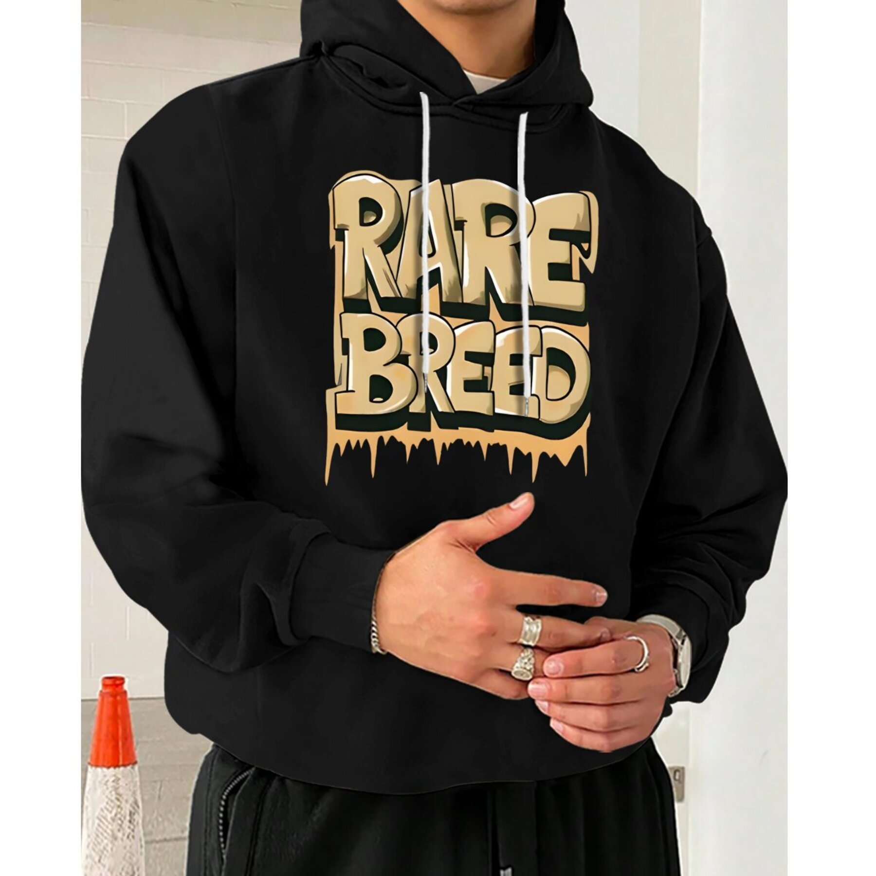 

Plus Size, Stylish Rare Breed Print, Men's Drawstring Long Sleeve Sweatshirt Hoodies, Men's Comfy Casual Pullover Hoodies, Trendy Tops For Daily Wear