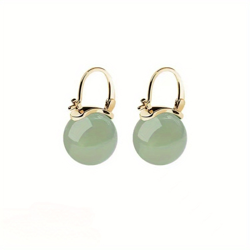 TEMU 18k Golden Plated Zinc Alloy Earrings With Imitation Jade - Anti-allergy Daily Wear Stud Earrings For All Seasons