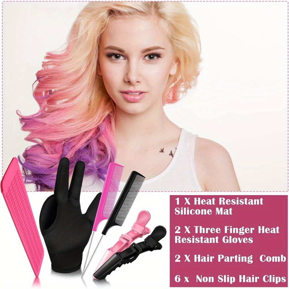 

11pcs Gloves For Styling Set, Includes 3 Gloves, Mat, 6 , 2 Styling Combs For Curly Styling