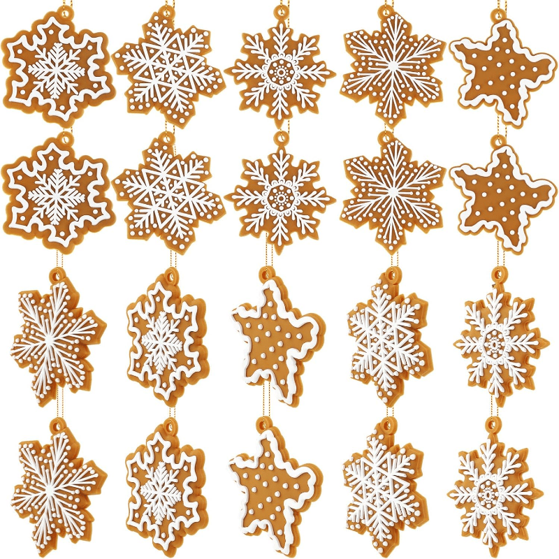 

10-pack Christmas Gingerbread Man And Snowflake Ornaments - Plastic Hanging Decor With Ropes, Electricity-free Holiday Tree Decoration, Festive Craft Supplies, No Feathers, Christmas-themed