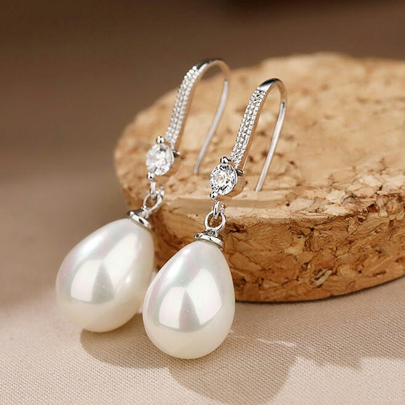 

Hook Shape 925 Silver Plated Pearl Dangle Earrings For Women Bridal Engagement Wedding Drop Earrings Jewelry Gift