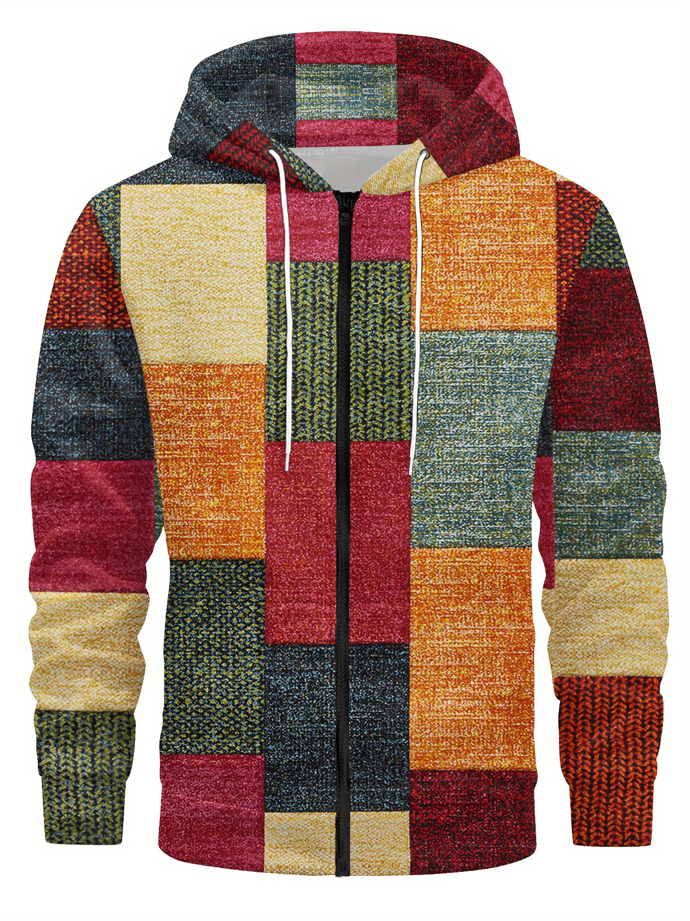 Felpa con cappuccio da uomo con zip, con dettagli patchwork alla moda, cappotto traspirante e comodo per la primavera e l'autunno