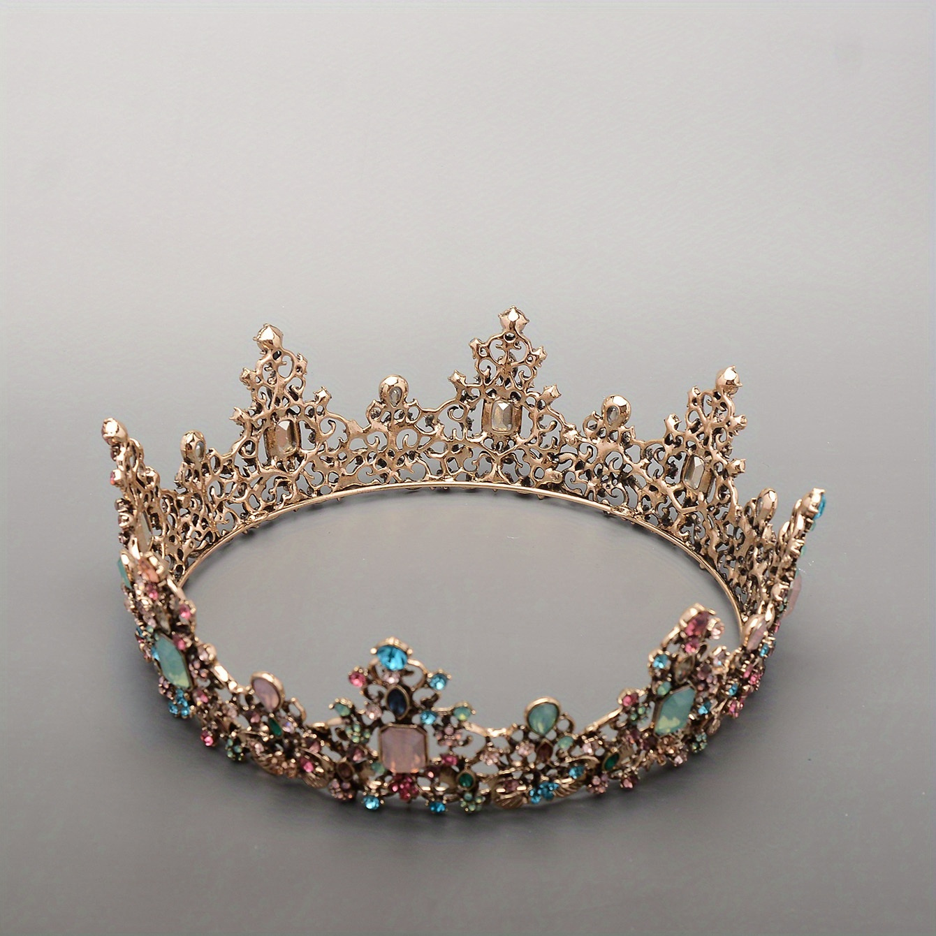 TEMU Vintage Tiara Colorful Decor Crown Alloy Headdress For Wedding Bridal Hair Accessories For Party Prom Birthday Women