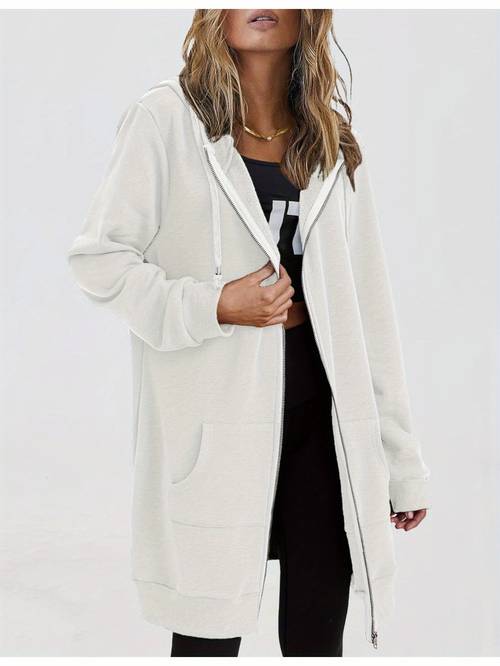 womens lightweight fleece zip up hoodie casual long sleeve oversized tunic jacket with pockets machine washable autumn jacket front pocket hoodie nonstretch fabric oversized hoodie