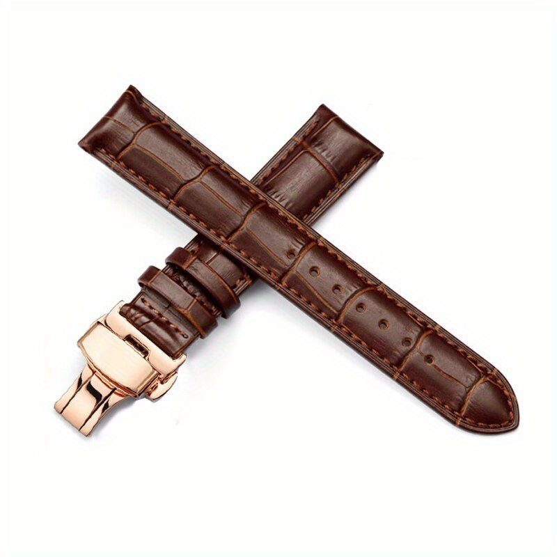 Casual Calfskin Leather Watch Band with Butterfly Clasp – Elegant Replacement Strap for Watches, 14mm to 24mm Sizes Available