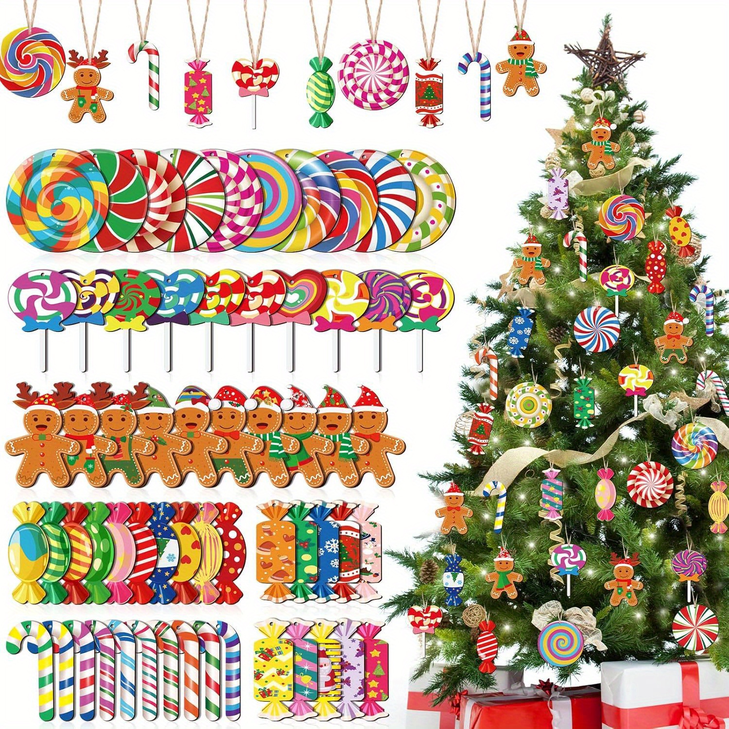 

20 Pcs Christmas Candy Hanging Ornaments - , Gingerbread, And Candy Canes - Your Christmas Tree Or Party Decorations