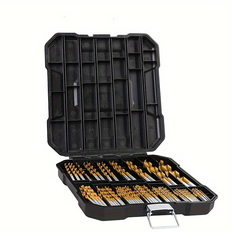 

99pcs Titanium-coated Steel Drill Bit Set, 135° Tip For Iron, Aluminum, Copper, Wood & Plastic - Includes Storage Case, Sizes 1/16" To 3/8