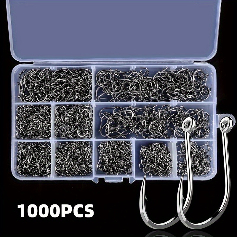 

1000pcs Carbon Steel Fishing Hooks Set - Hooks For Soft Worm Lures & Fly Fishing, Sizes 3-12#