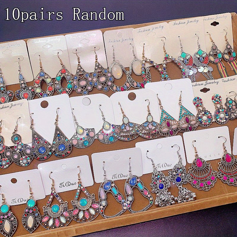TEMU 10 Pairs Of Retro Design Earrings, Suitable For You To Match Clothes, Party Decoration, , With Opp Bag (random Style)