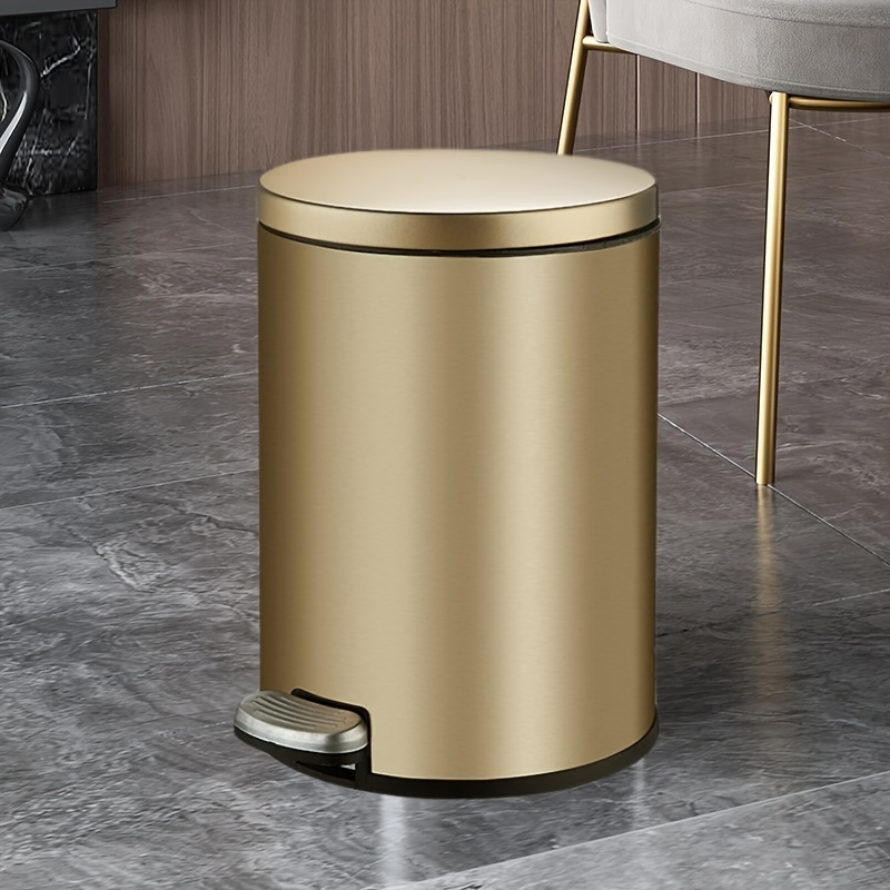 

Ldq Stainless Steel Trash Can, 9.5l, Polished , Cylindrical, Step-on, Silent Lid, No Battery, For Indoor Use, Multi-room Garbage Bin For Bedroom, Kitchen, Living Room, Bathroom, Office