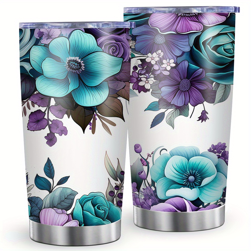 

1pcs 20oz Stainless Steel Insulated Tumbler, Purple Flower Prints Water Cup, Perfect Gift For Hot And Cold Drinks Bottle