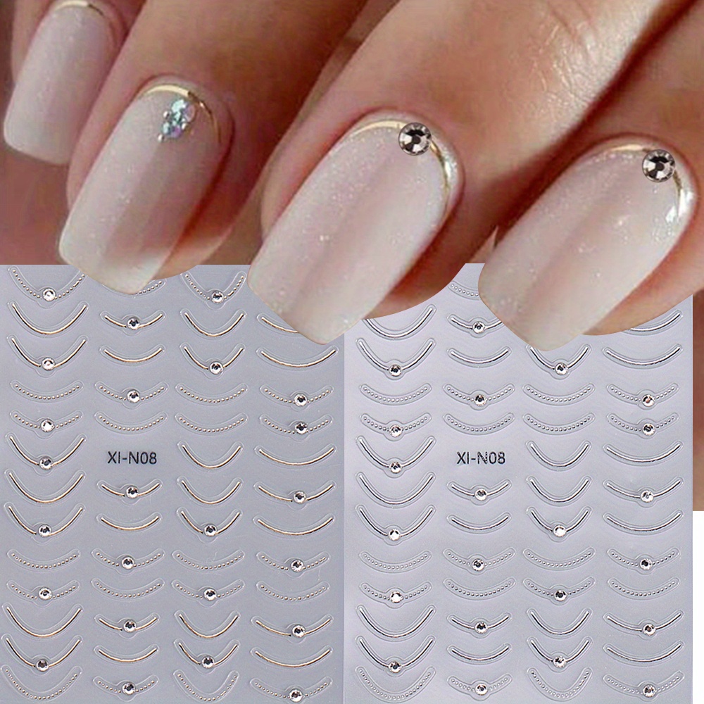 

2pcs 3d Crystal Nail Stickers, Diy Glitter Manicure Decals, Self-adhesive Nail Art Decoration For Women And Girls, Golden And Silvery, Nail Stickers