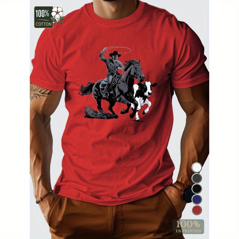 

Cowboy Horse And Cow Pure Cotton Men's Tshirt Comfort Fit