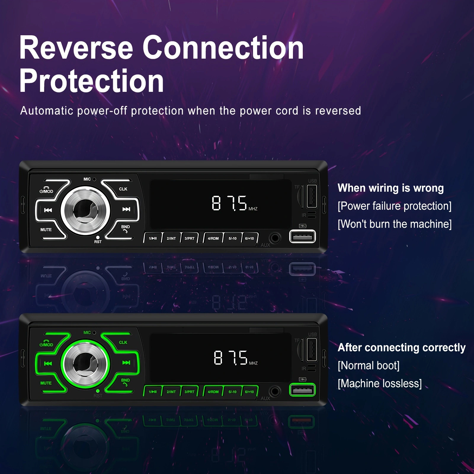 estéreo de carro sem fio mp3 - áudio din para com fm, reprodução de usb/tf card, aux-in & controle por app móvel detalhes 6