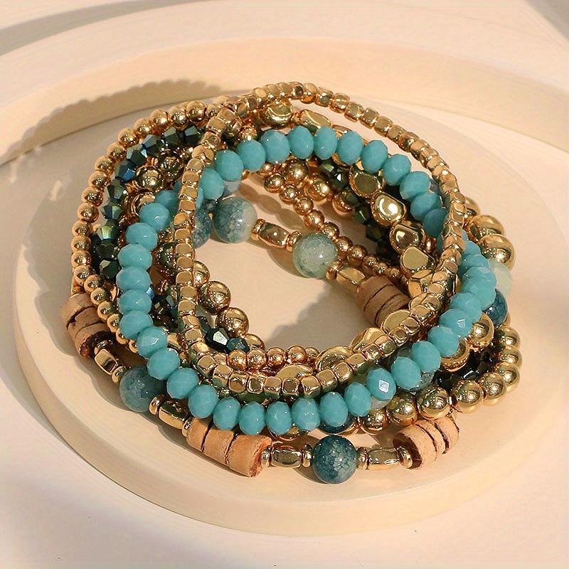 9pcs multilayer elastic beaded bracelets set boho style ccb Temu - Main Image