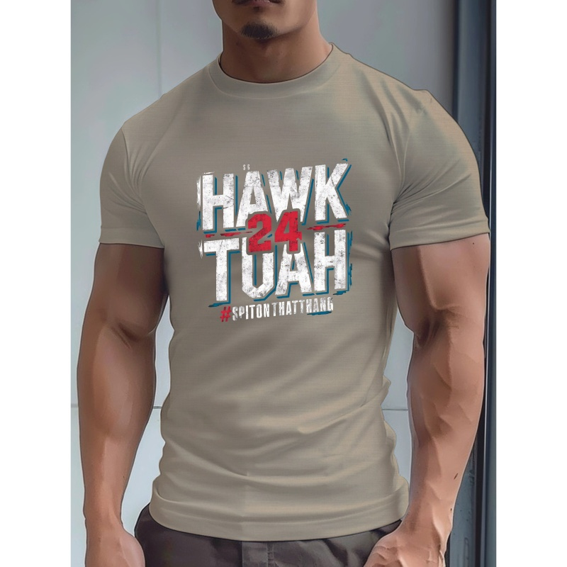 

Hawk Tuah 24, Men's Crew Neck Short Sleeve T-shirt, Trendy Creative Pattern, Casual Comfy Lightweight Tee Top For Summer Outfits