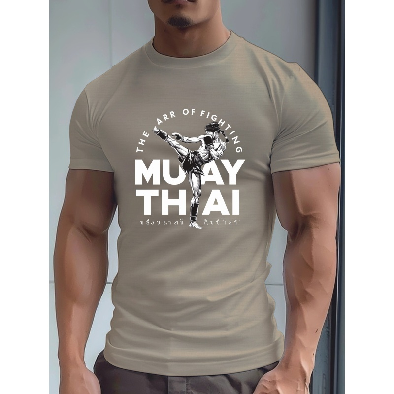 

Coup de pied MUAY THAI, T-shirt à col rond et manches courtes pour homme, motif tendance et créatif, haut décontracté et léger pour les tenues d'été.