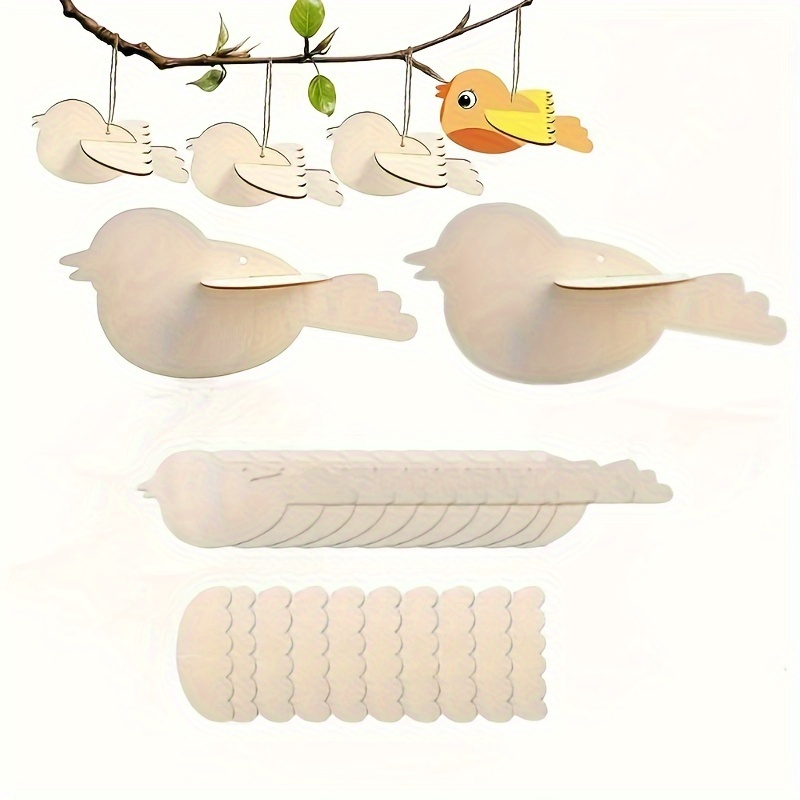 

10pcs Diy Wooden Bird Coloring Kit - Blank Craft Ornaments For Painting, Perfect Birthday Or Holiday Gift