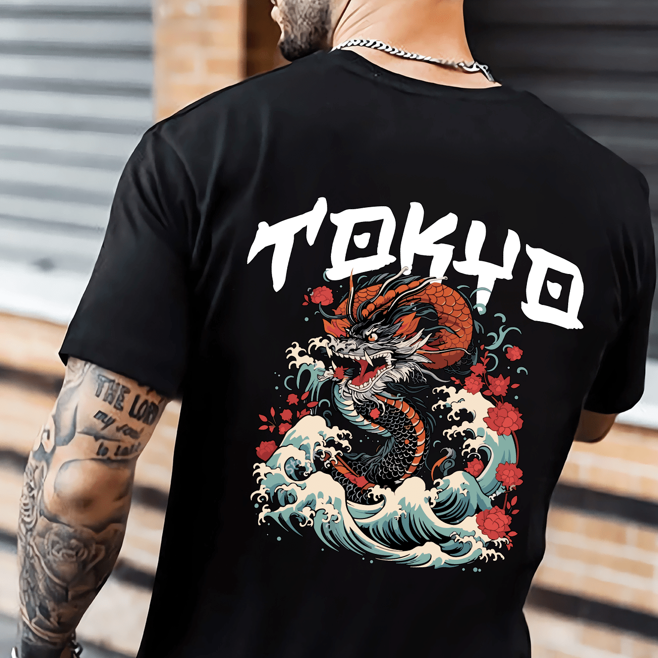 

Men's Retro-inspired Fashion T-shirt - Casual Round Neck, Short Sleeve With Geometric Dragon Design, Stretchy Polyester , Machine Washable - Summer