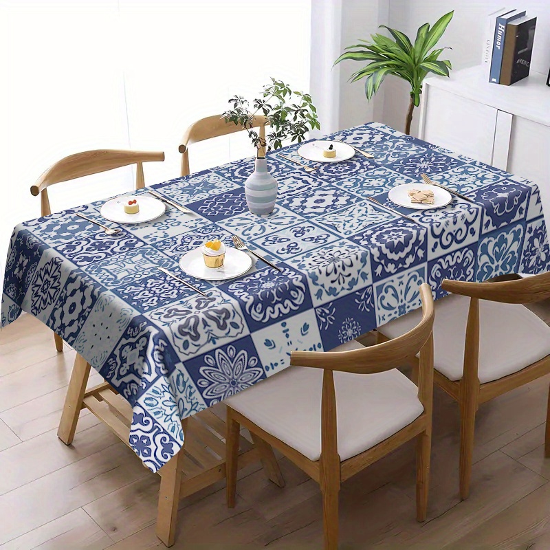 

Nappe rectangulaire en polyester tissé, imperméable, résistante à l'huile et à la chaleur - 1 pièce Housse de table imprimée pour la décoration de fête à manger, lavable en machine, facile à nettoyer