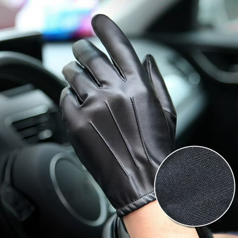 

2 paires de gants de conduite en cuir de PU pour homme - Compatible avec les écrans tactiles, lavables à la main, fermeture par traction, tissu non textile, pour chaleur en automne et hiver