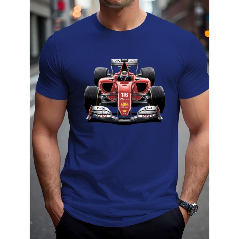 

Red Race Car, Men's Crew Neck Short Sleeve T-shirt, Trendy Creative Pattern, Casual Comfy Lightweight For Summer Outfits