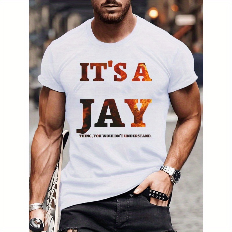 

Big & Tall Men's Summer T-shirt - ' A Jay Thing' Graphic, Casual Short Sleeve Tee, Breathable Polyester, Machine Washable, Plus Size