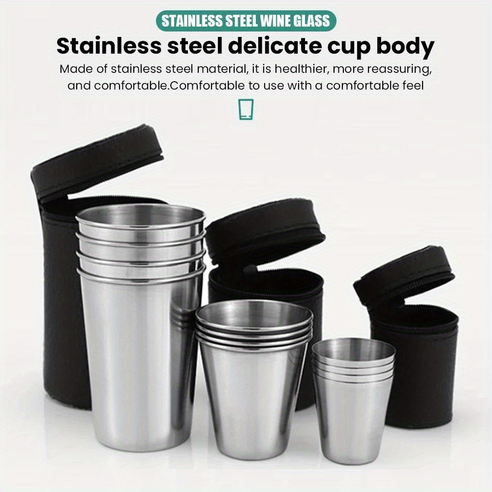 stainless   glasses set of 4 carrying glasses 30 70 170ml outdoor camping shot glasses details 4