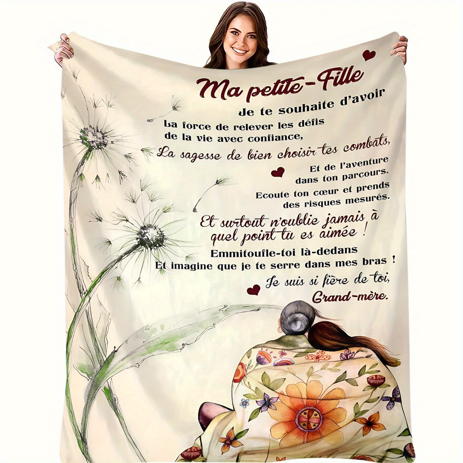 

French- All- Blanket Inspirational For Granddaughter - 100% Flannel Knitted, , For Bed, Bedroom, Sofa, Tv - 200-250g No Embellishment