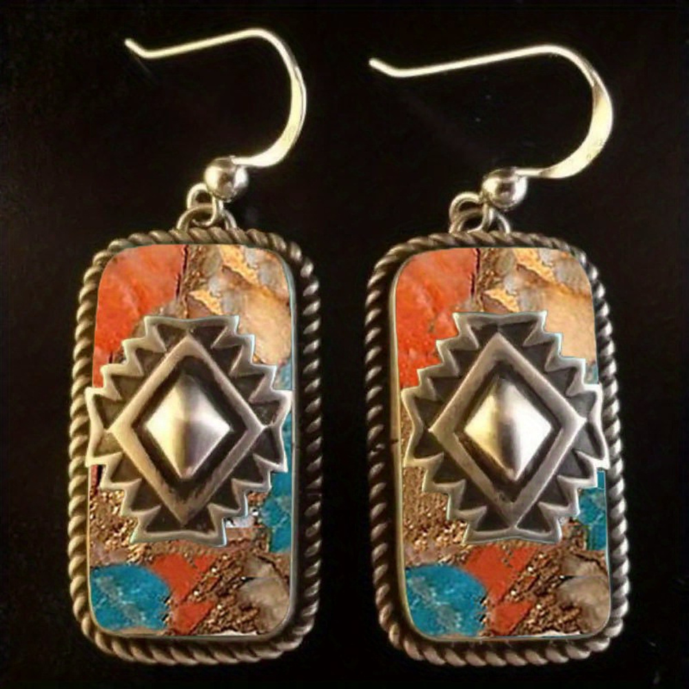 TEMU 1 Paire de Boucles d'Oreilles Pendantes Rectangulaires Style Rétro Bohème, Cadeau Anniversaire ou Fête pour , Idéal pour Ados