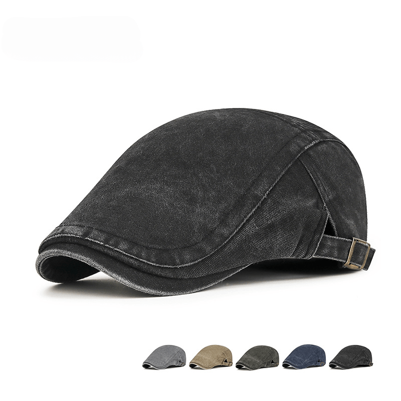 

Vintage Washed Distressed Cotton Newsboy Cap - Unisex Fashion With Breathable Weave, Retro Ivy Hat, Simple Japanese-inspired Beret, Adjustable Hand Wash Only