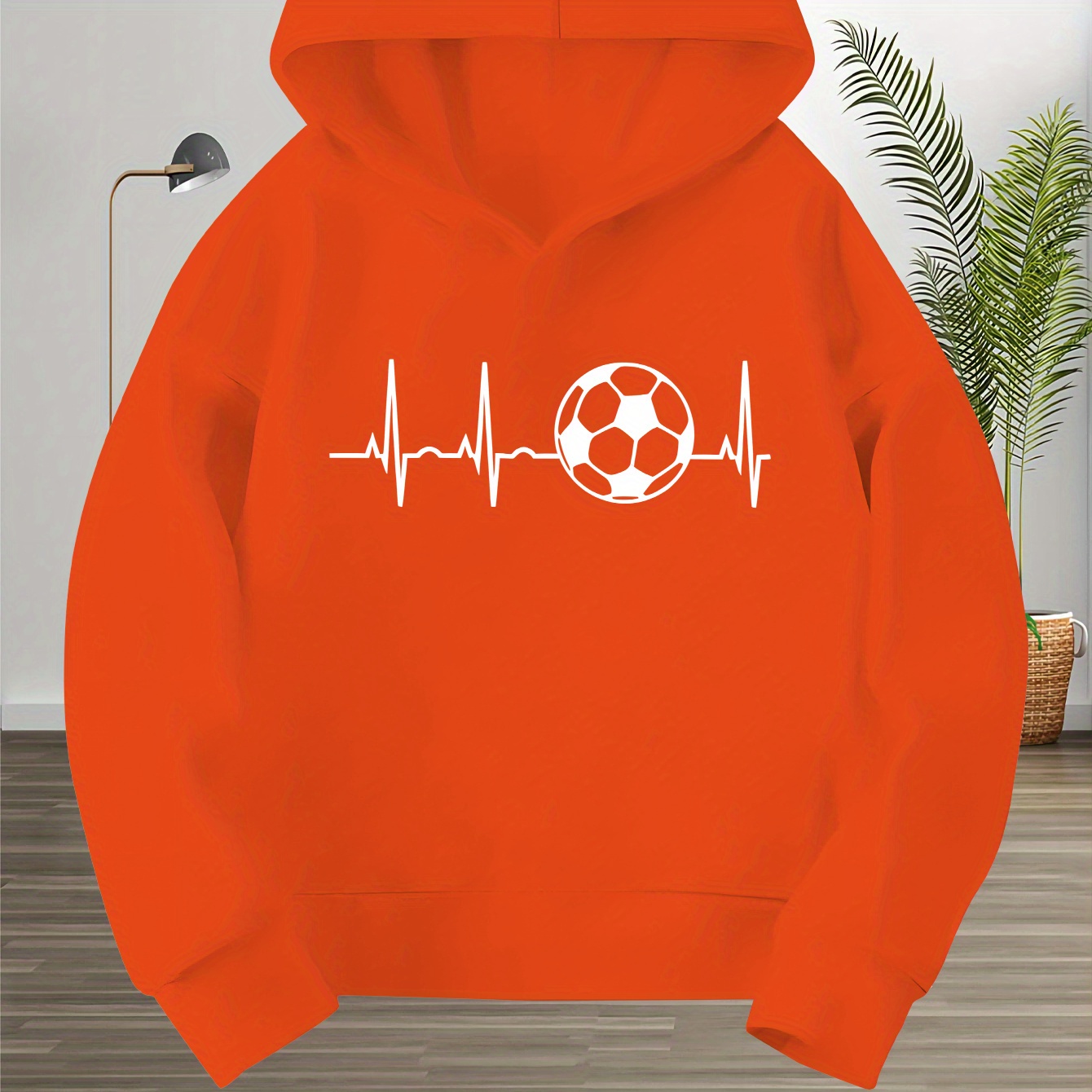 

Sweat à capuche tendance pour garçons, sweat-shirt décontracté à enfiler avec imprimé ECG de football, fibre tricotée pour l'automne/hiver