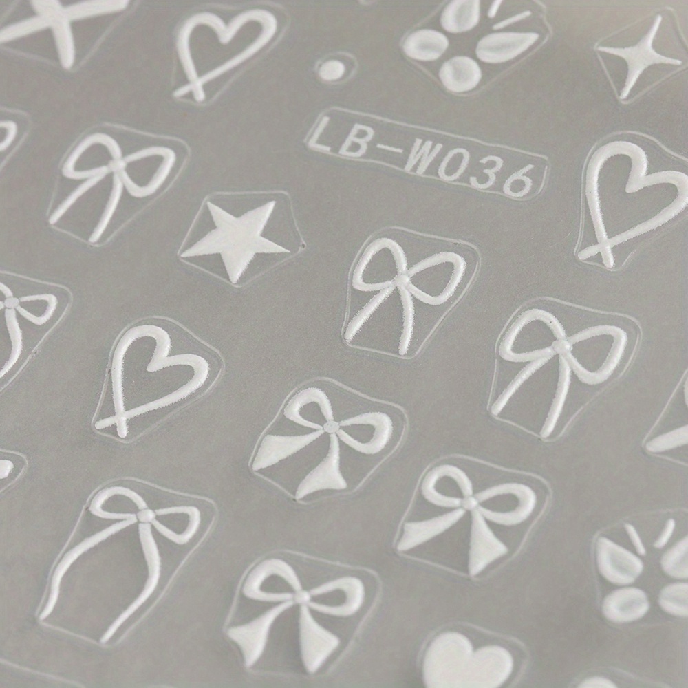 2pcs 3D Nail Ribbons Sticker with Pink and White Bows