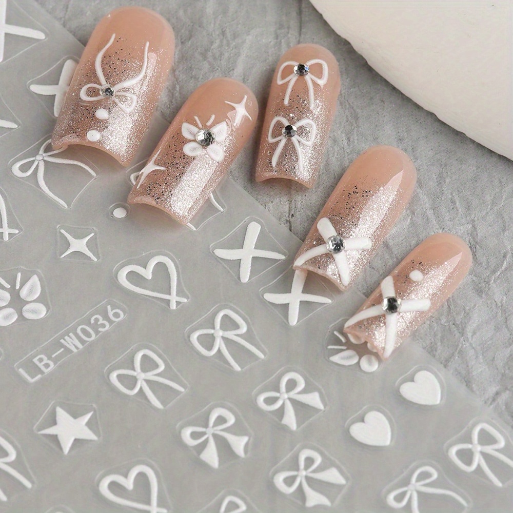 2pcs 3D Nail Ribbons Sticker with Pink and White Bows