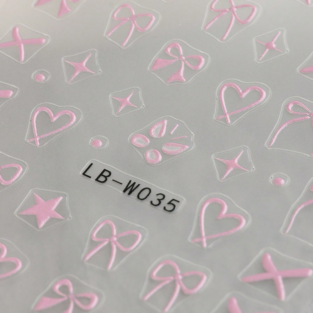 2pcs 3D Nail Ribbons Sticker with Pink and White Bows