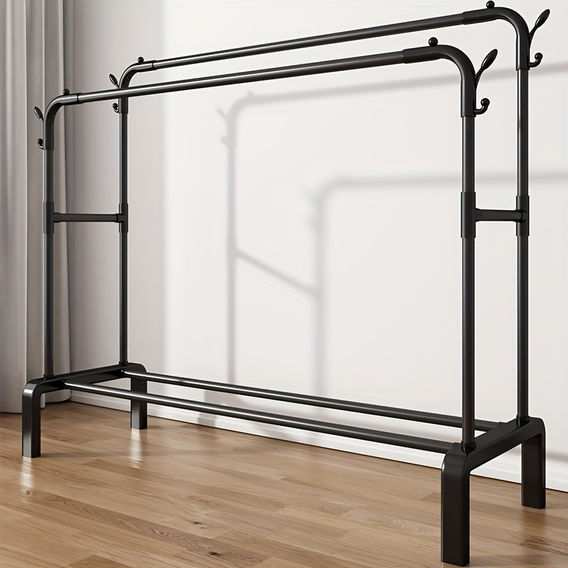 

Metal Utility Apparel Rack With Bracket Shelf - Sturdy Freestanding For Bedroom And Bathroom Storage, With Multifunctional Hanging Rail And Accessory Hooks