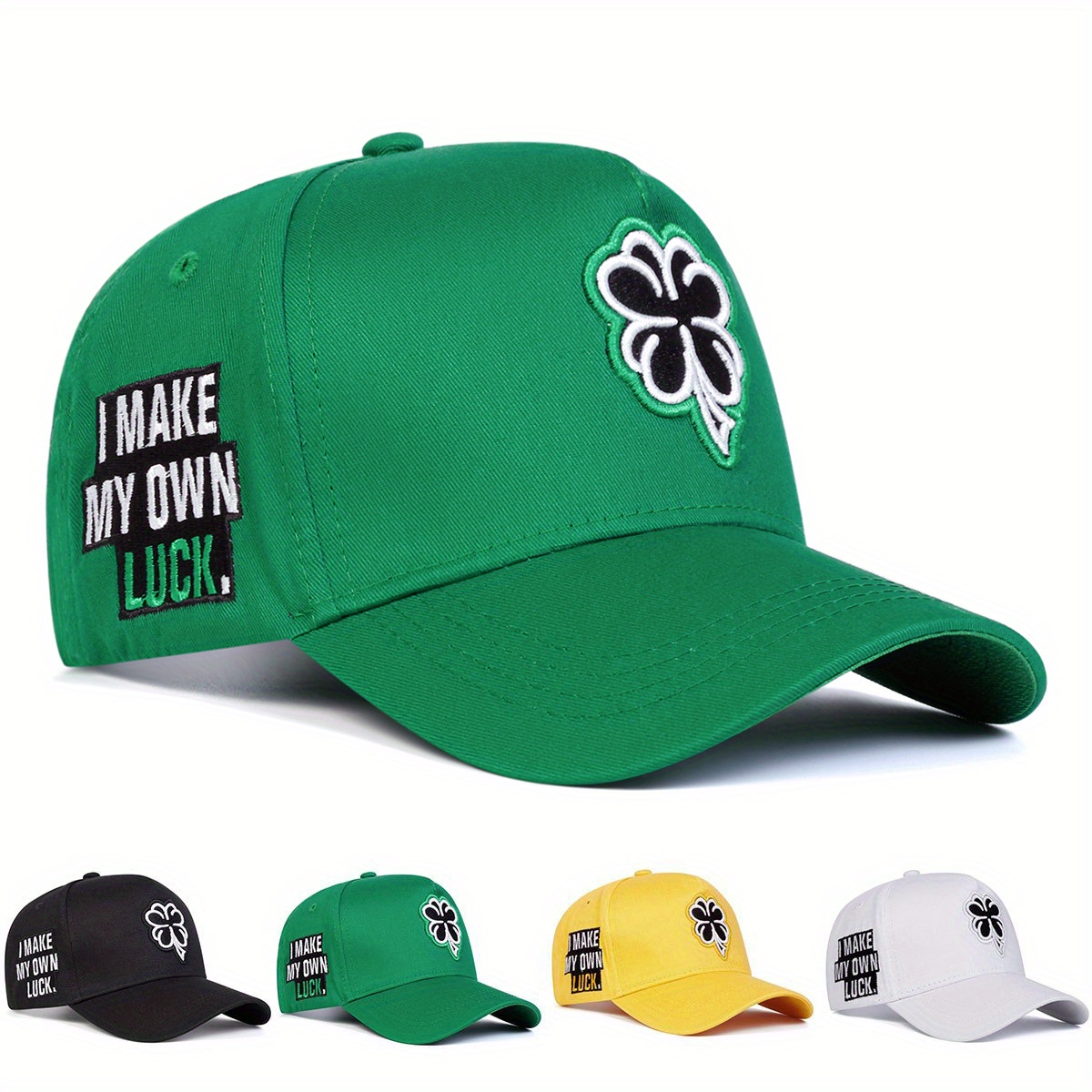 

1pc Men's Casual Four-leaf Clover Baseball Cap With Adjustable Strap, Breathable Polyester Fabric, Perfect For Outdoor And Travel