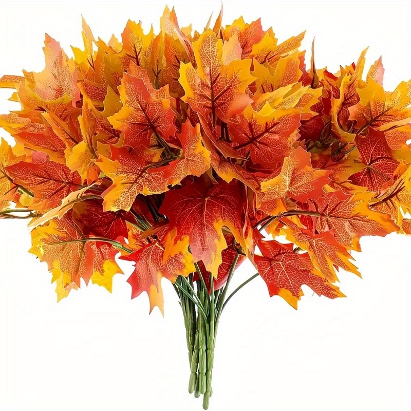 

Autumn Splendor: 7-branch Artificial Maple Leaf Stem - Thanksgiving, Fall Table Centerpieces & Home Decor