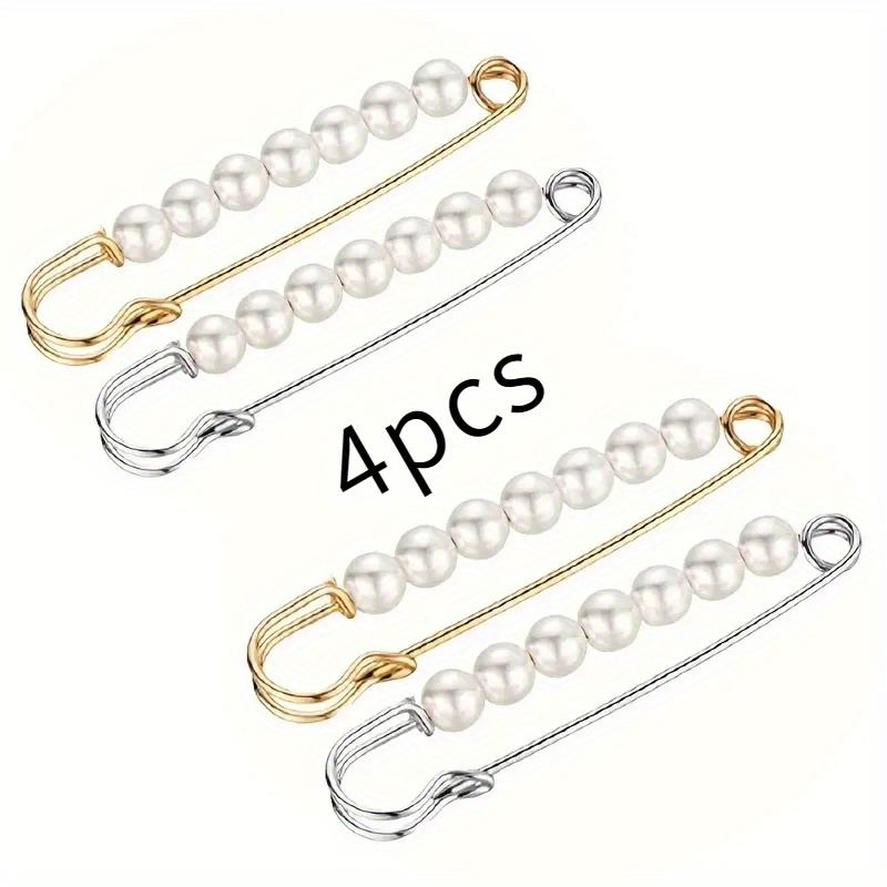 Image of 4pcs Pearl Waist Pin Scarf Safety Hijab Clip Shawl Pin Brooch Sweater Pins Brooches For Women