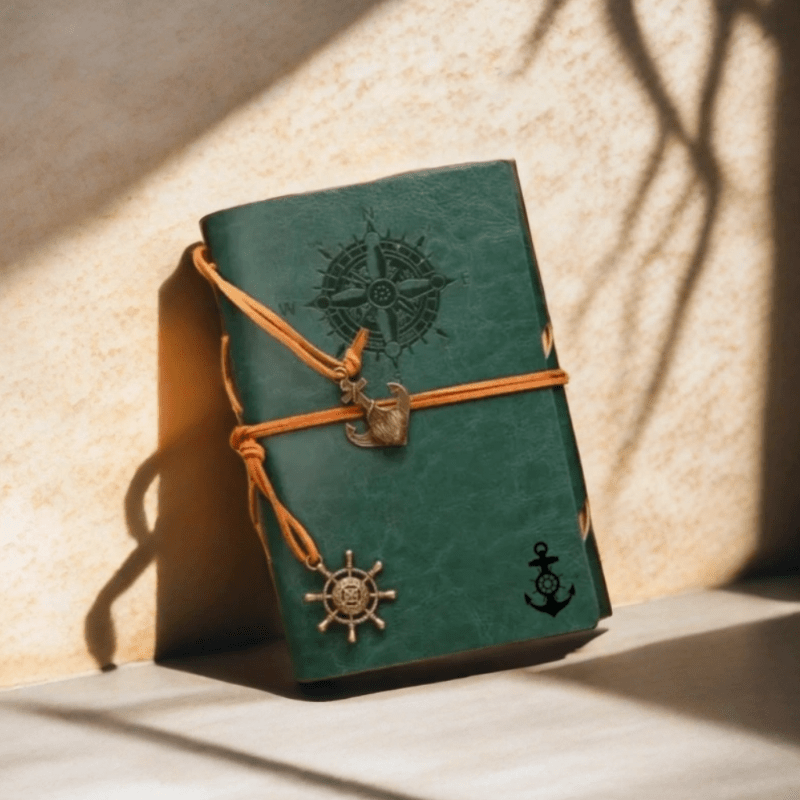 TEMU Vintage Nautical Journal - Leather Bound Diary With Spiral Binder, Embossed Anchor & Compass Design, Retro Notebook For Teachers Calendars &