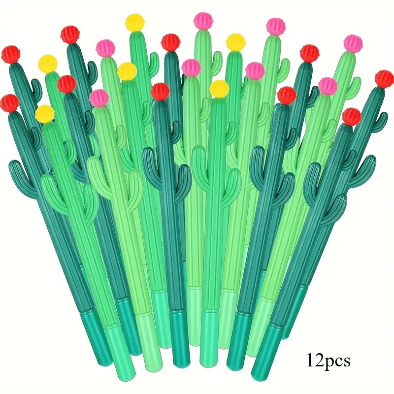 E-shop 12er-Set Gelstifte mit Weichem Griff, Kreative Kaktus-Stifte mit Blumenköpfen, Spaßiges Schreibwarenset für Schule, Büro & Zuhause - Perfekte