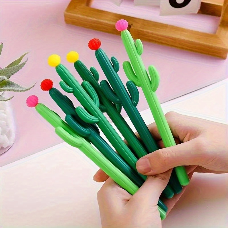 

12pcs Gel Pens With , Creative Cactus Pens With Flower Tops, Fun Stationery For School, Office & Home - Gift Idea