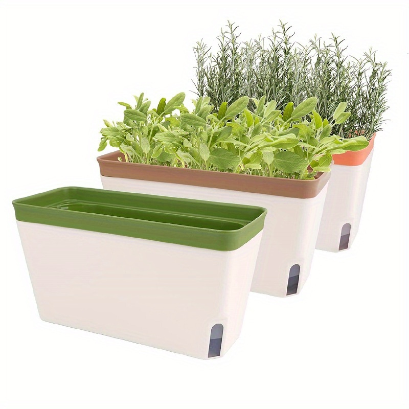 

10.5" Self-watering Windowsill Planter Kit: Modern Plastic Garden Set With Water Level Indicator - Suitable For Indoor , Vegetables & Succulents