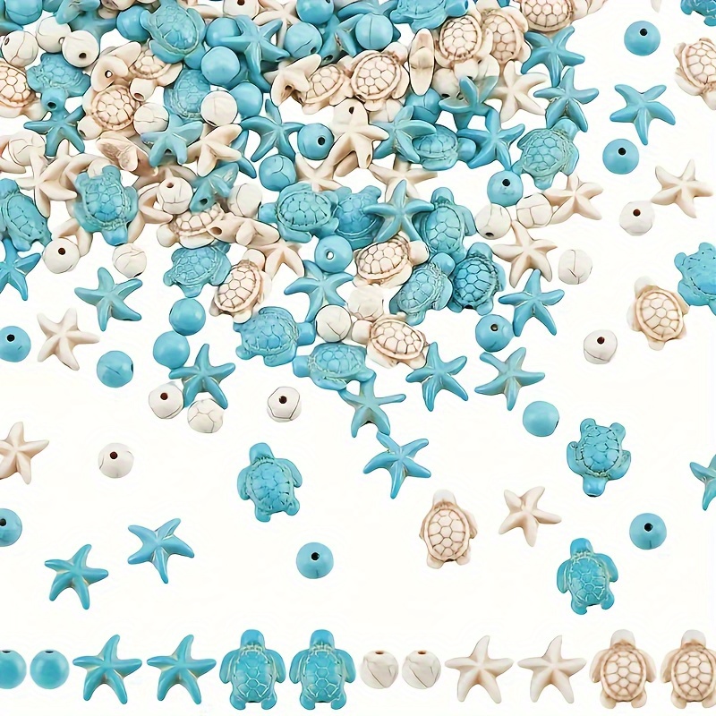 

50 Pcs Oceanic , Turquoise Turtle And Starfish Bead Charms For Diy Jewelry Making