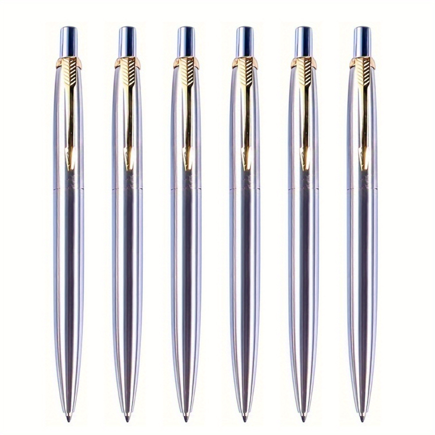 

6-pack Metal Ballpoint Pens With Retractable Medium Point, Durable Round Body Pens For Adults 14+, Ideal For Business, Office, And Gift Use - Black Ink Signature Writing Pens